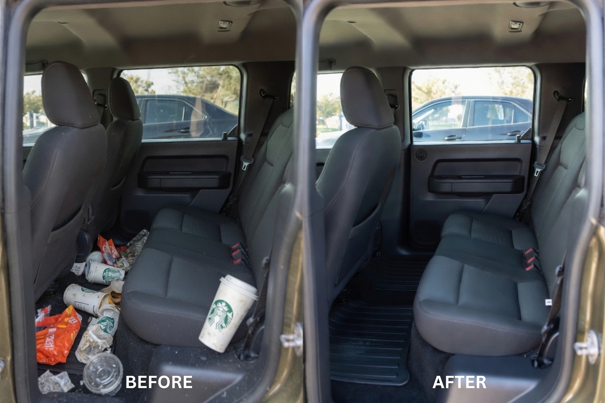 Late model Ford Bronco with lift kit before and after interior detailing by Bayou Elite